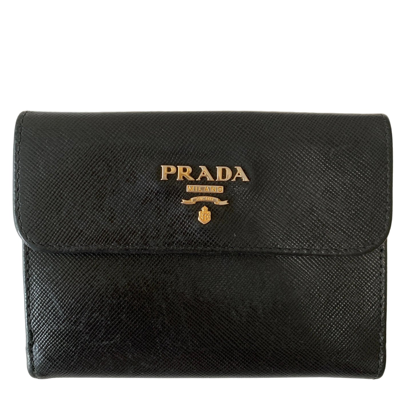 Prada trifold compact black saffiano leather Wallet Authentic with COA