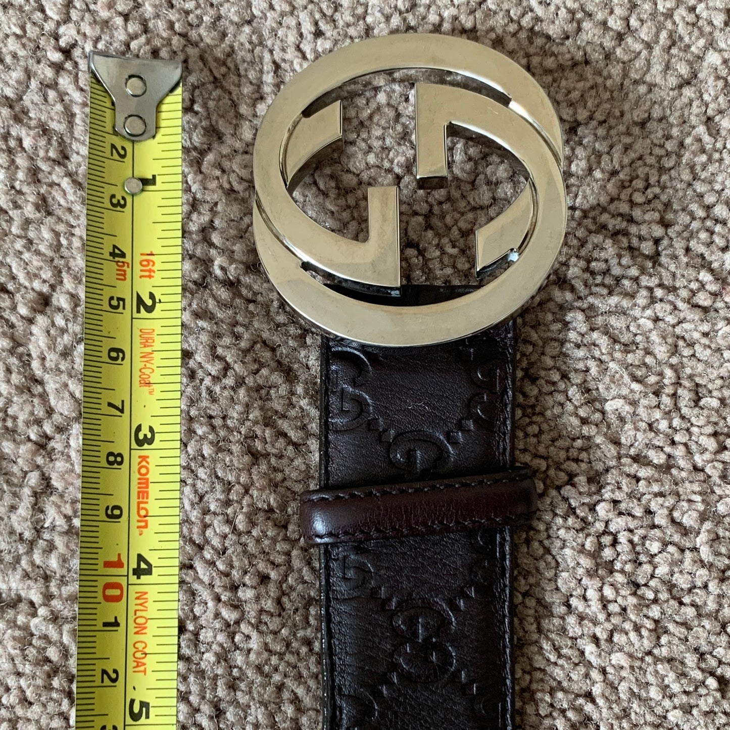 Authentic Gucci unisex signature monogram dark brown leather belt
