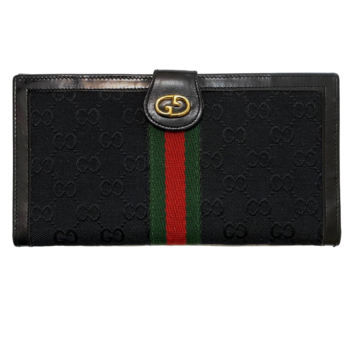 Gucci black vintage sherry line long wallet Authentic with coa