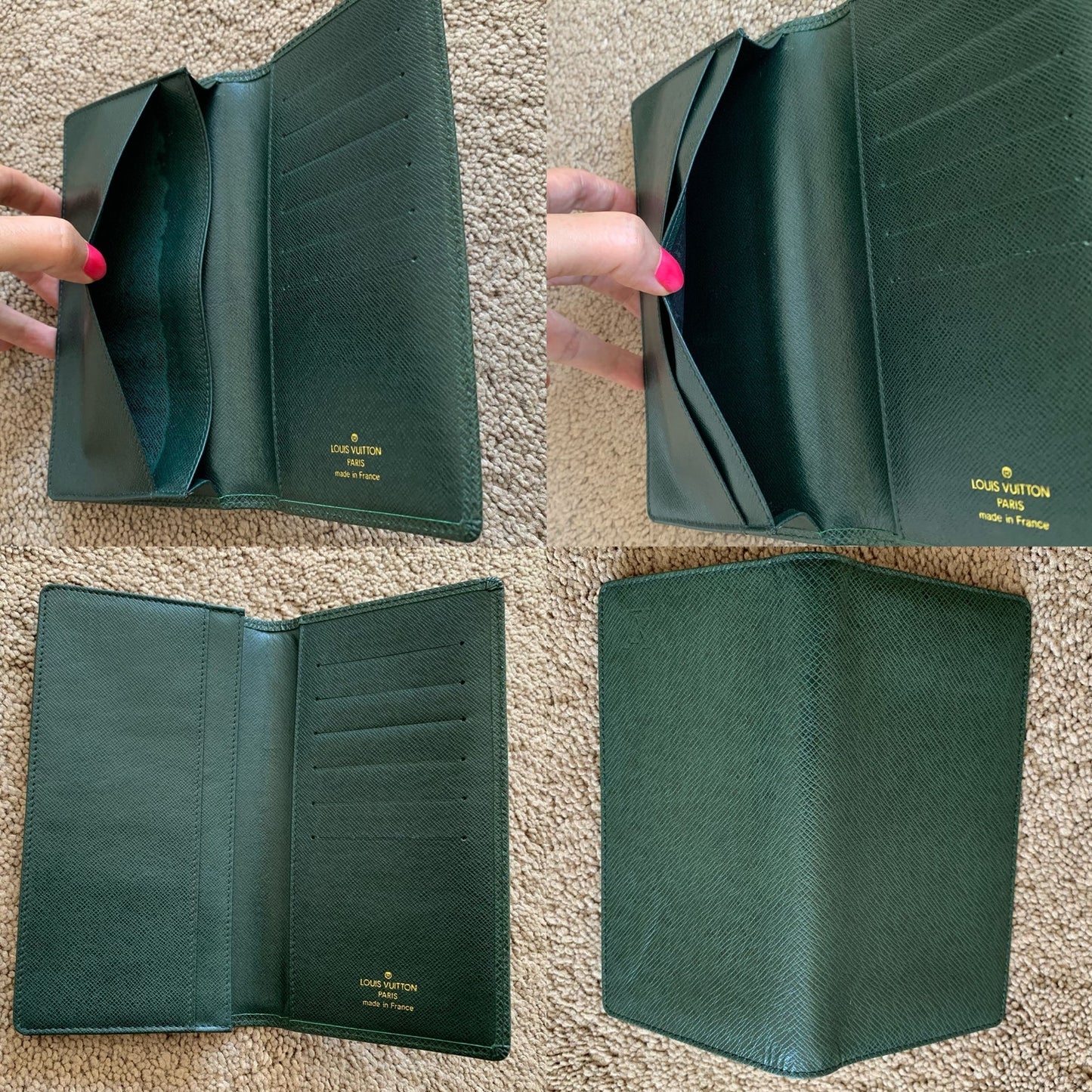 LV1052 Louis Vuitton men's green taige leather card holder wallet