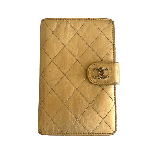 Chanel gold quilted lambskin leather bifold wallet authentic with COA
