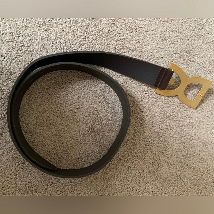 Authentic Dolce & Gabbana unisex brown leather logo belt with dust bag size 95 cm/38 inch