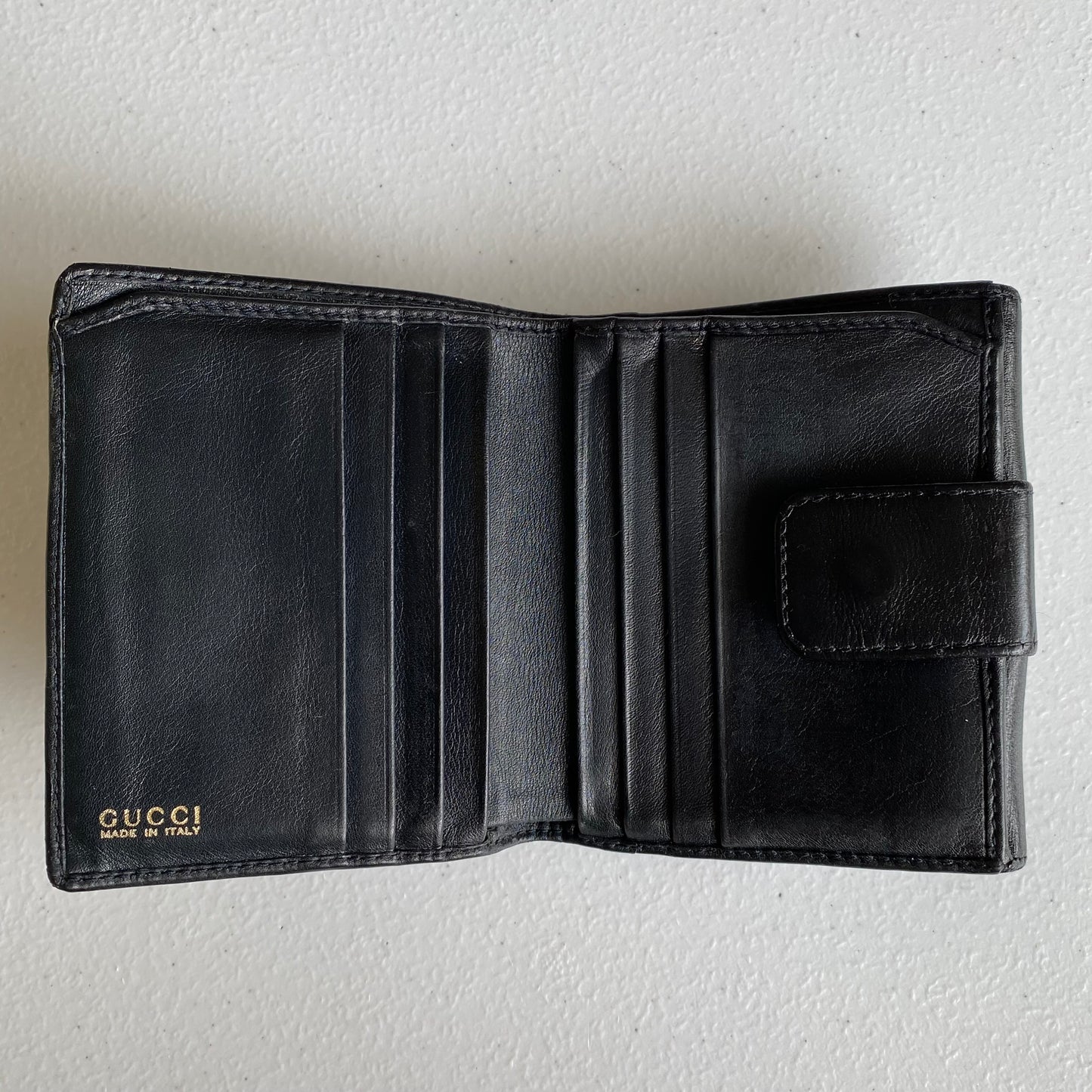 Gucci bamboo black leather compact wallet authentic with coa