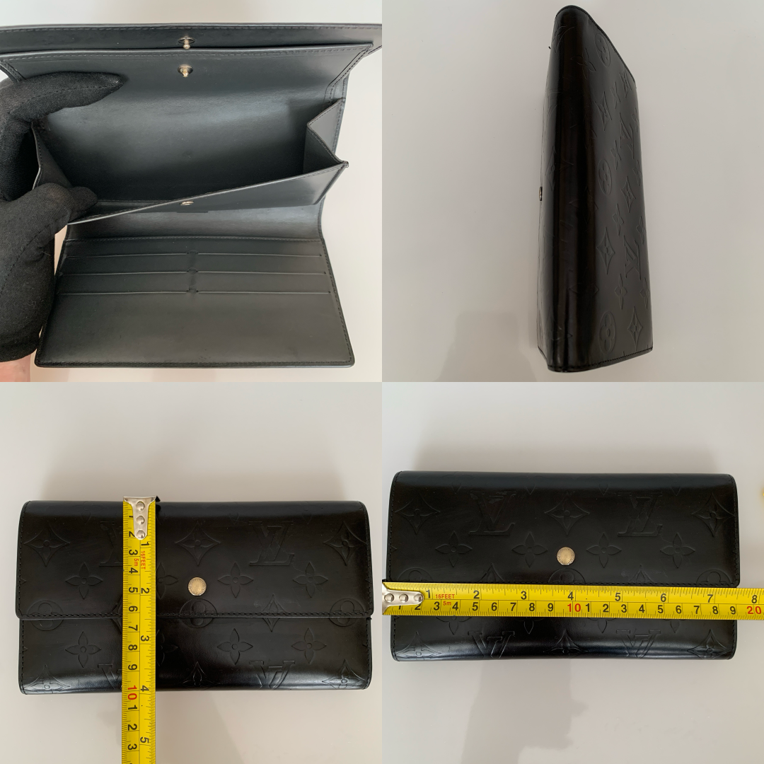 Louis Vuitton matt black leather long wallet th0063 authentic with COA
