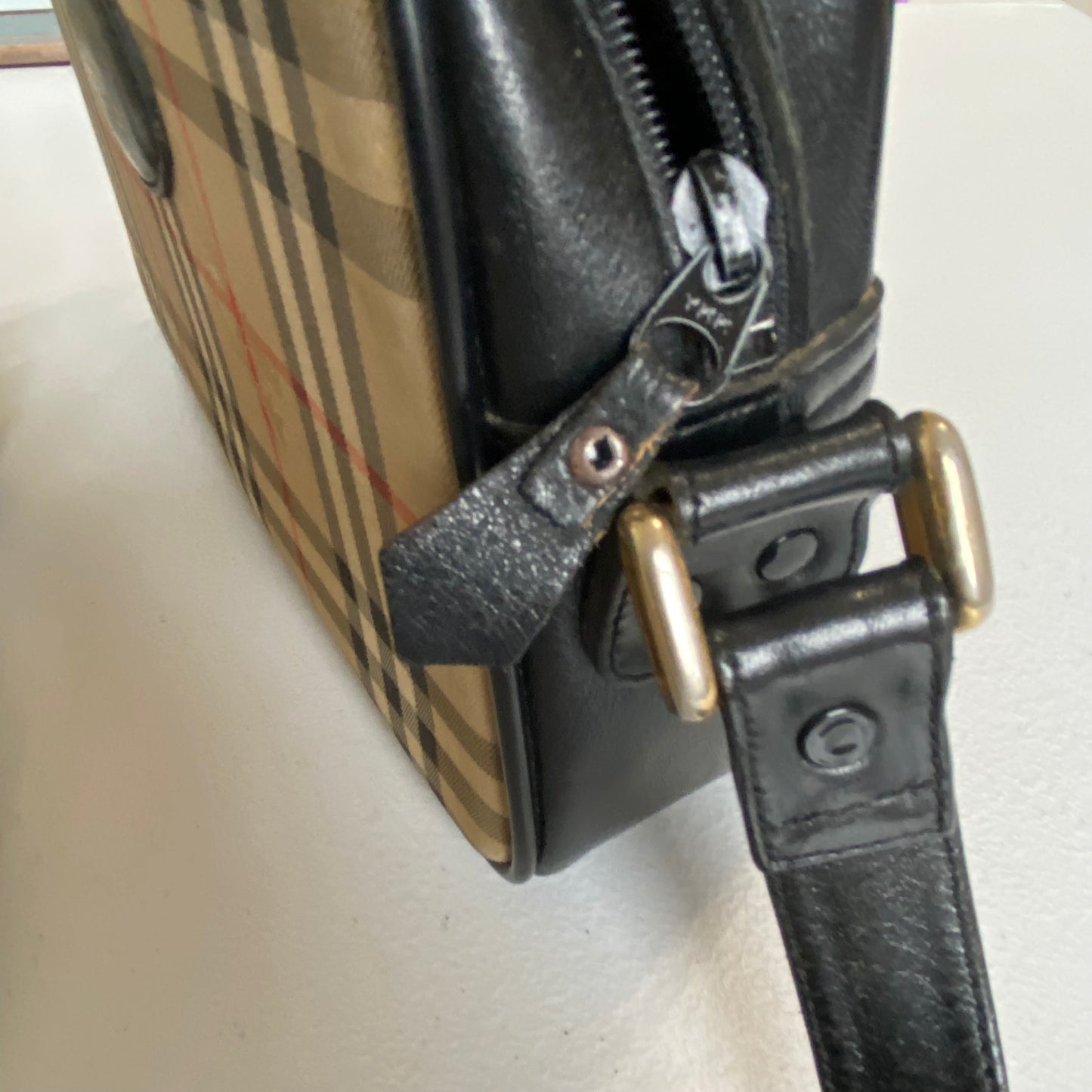Burberry vintage classic check black leather shoulder bag Authentic with COA 11.3x8x3