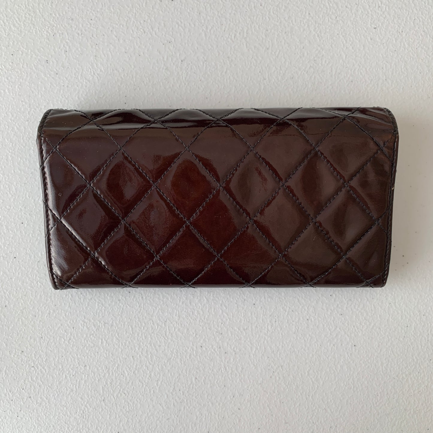 Chanel matelasse burgundy patent leather long Wallet authentic with COA box gua