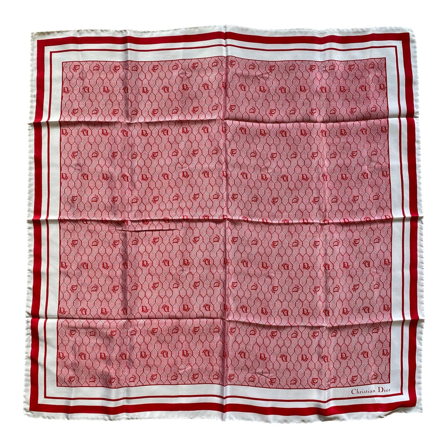 Christian Dior rare vintage honeycomb large silk scarf Authentic with COA 30 inch