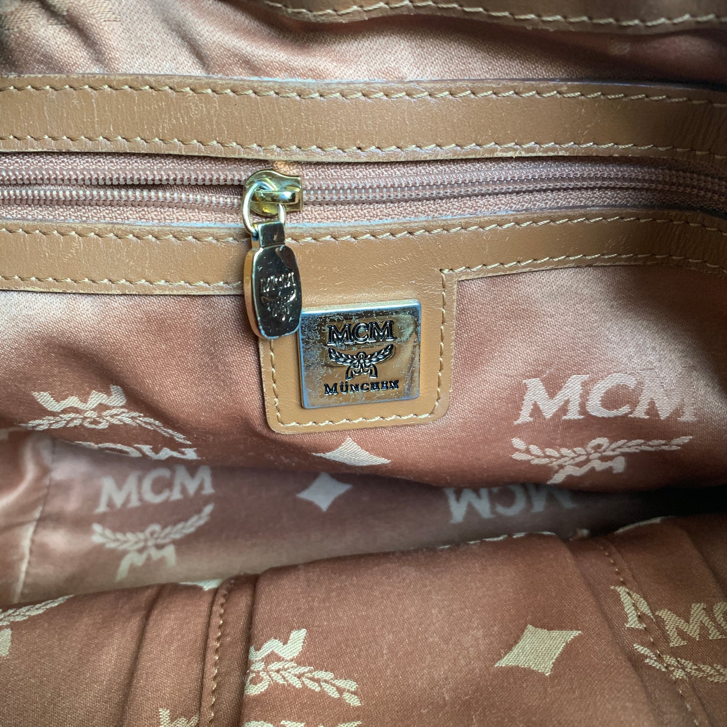 MCM cognac bucket crossbody bag Authentic with COA