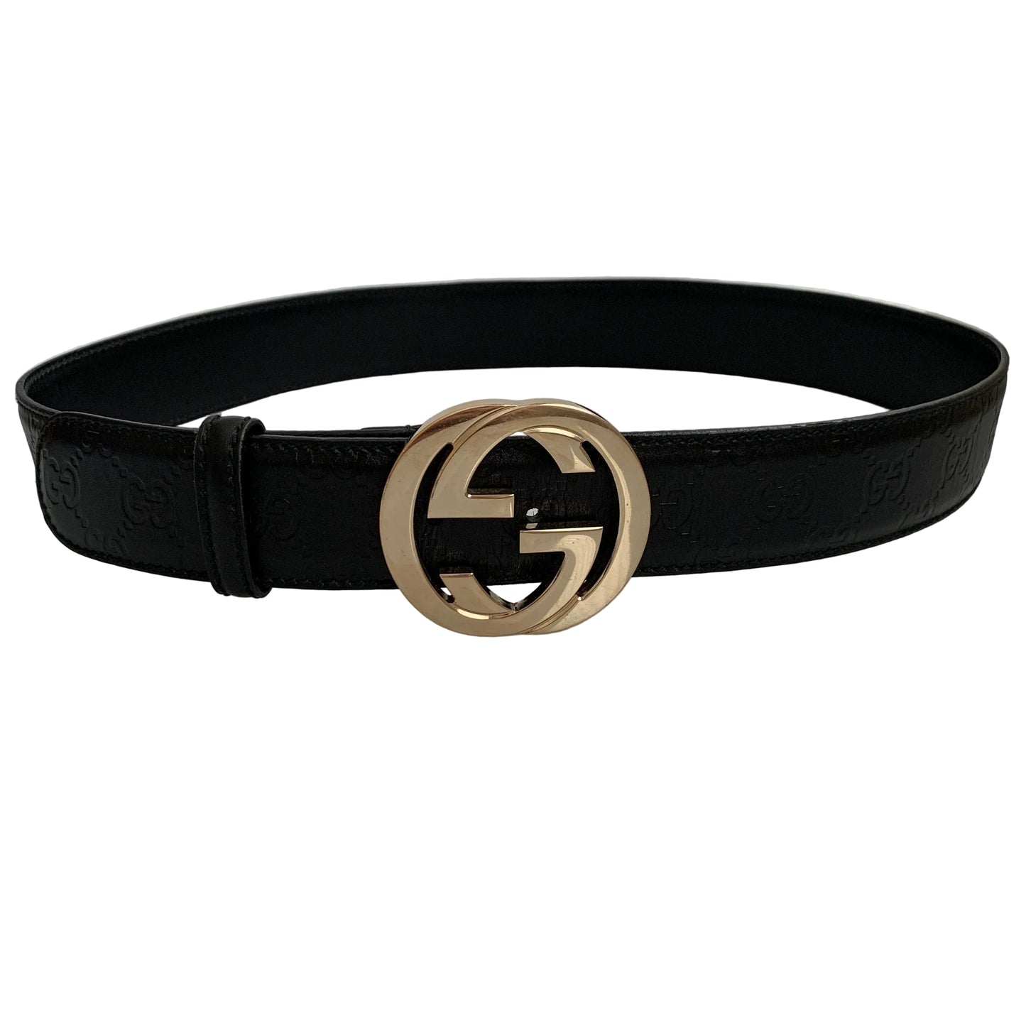 Gucci GG monogram black leather Belt unisex 85cm 34 inch Authentic with COA