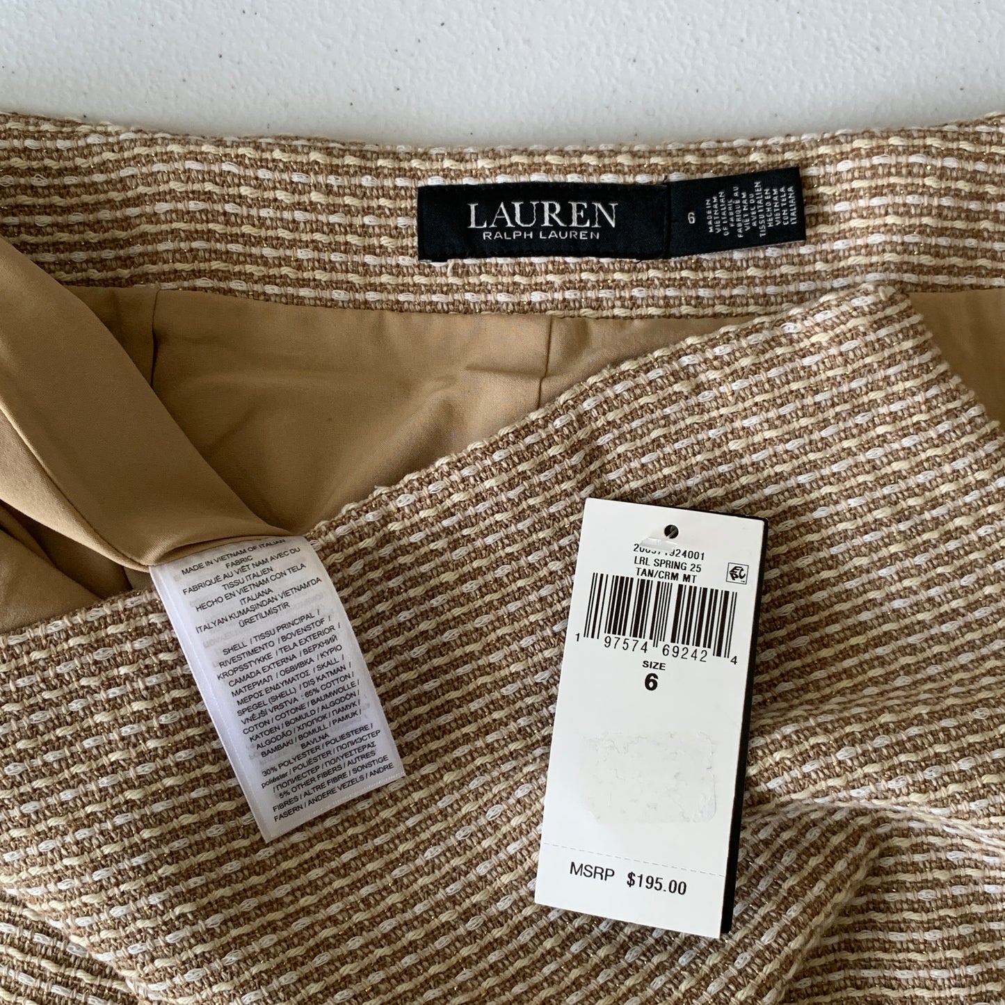 Lauren Ralph Lauren Women’s NWT tan/cream skirt size 6 10 12