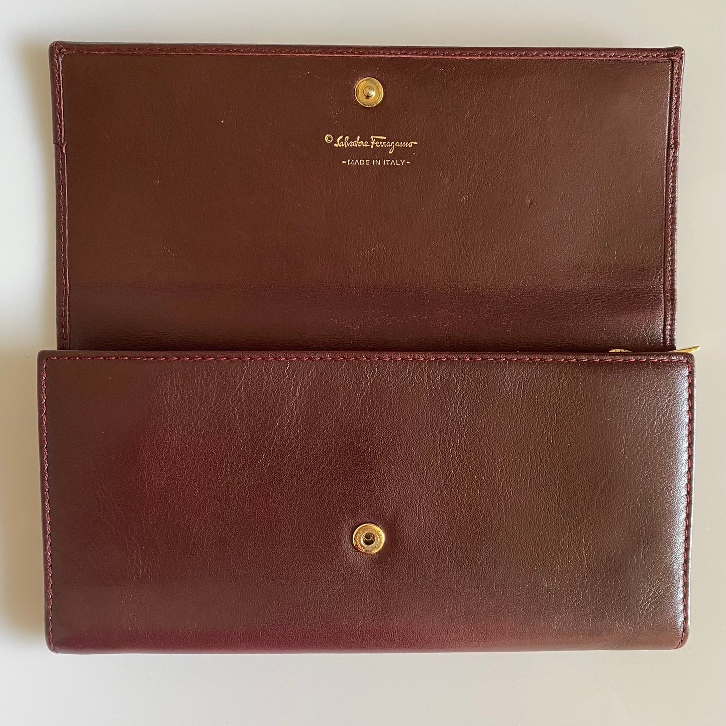 Ferragamo burgundy leather long wallet Authentic with coa