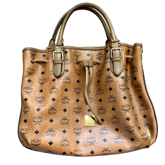 MCM visetos large cognac tote bucket bag Authentic with COA 16x13x3