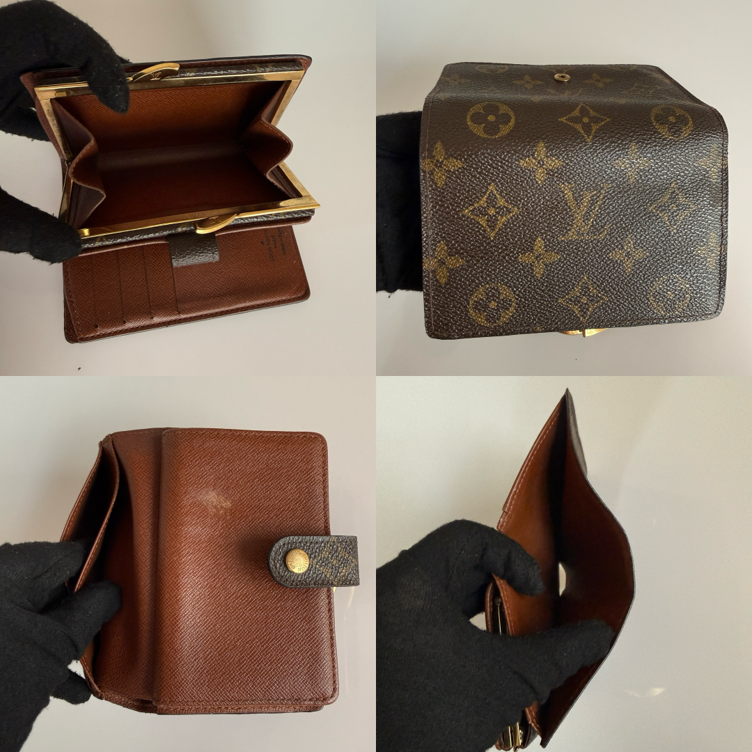 Louis Vuitton monogram compact wallet authentic with COA and kiss lock CA1011