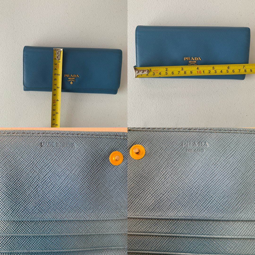 Prada women’s blue saffiano leather long wallet authentic with COA
