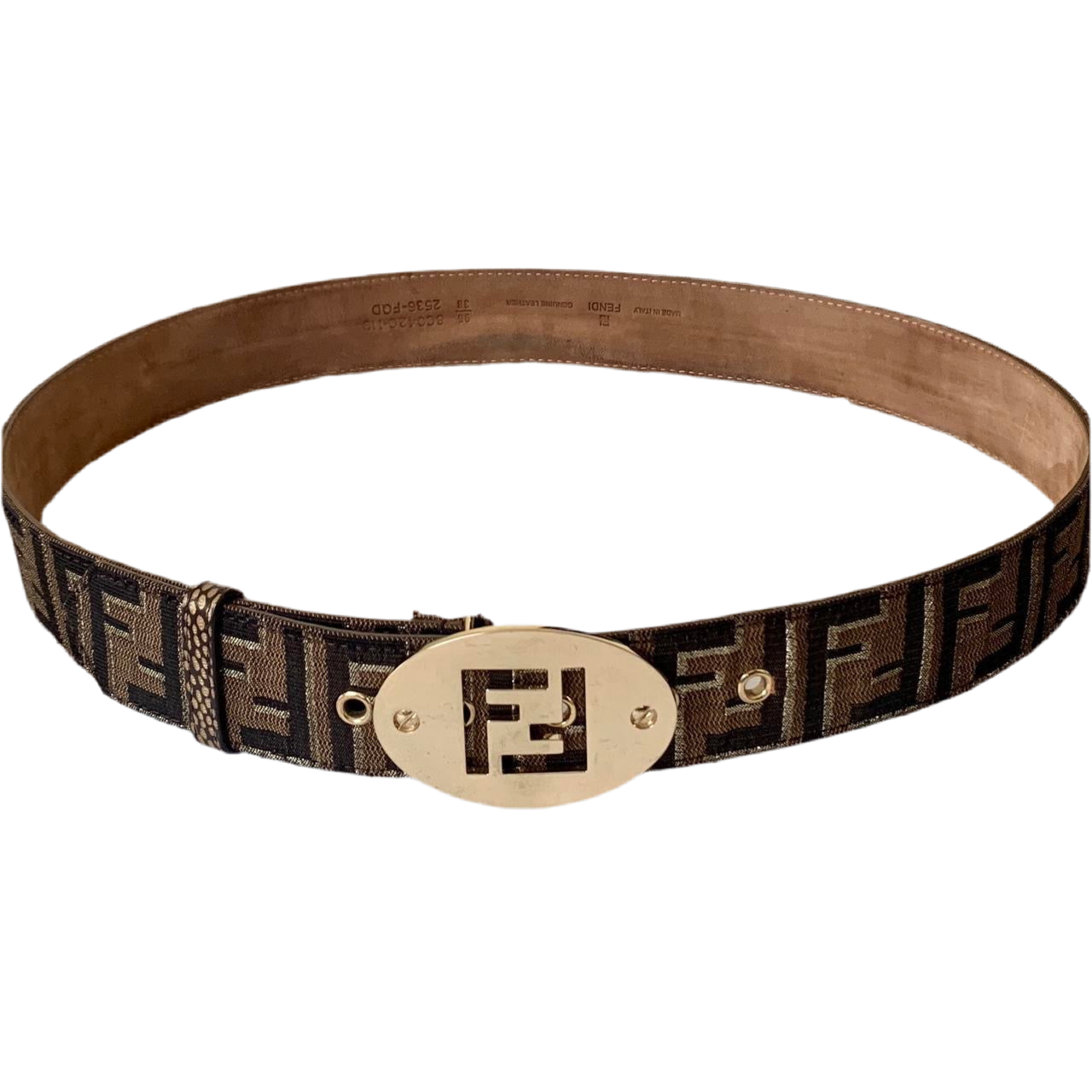 Authentic FENDI Women’s FF monogram belt with gold buckle 95 cm or 38 inch