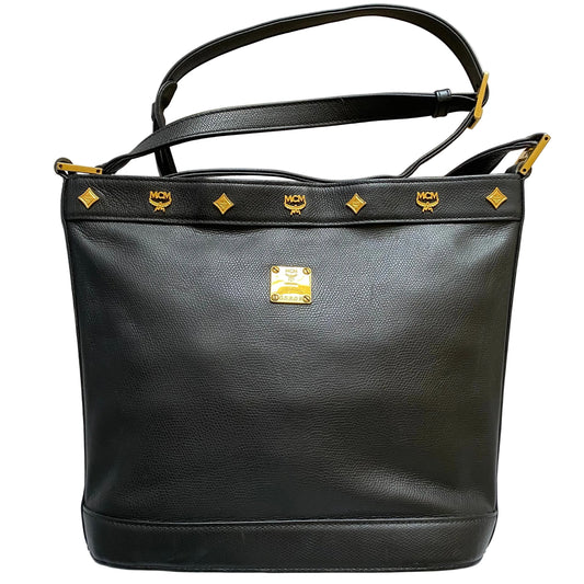 MCM black leather crossbody bucket bag Authentic with COA