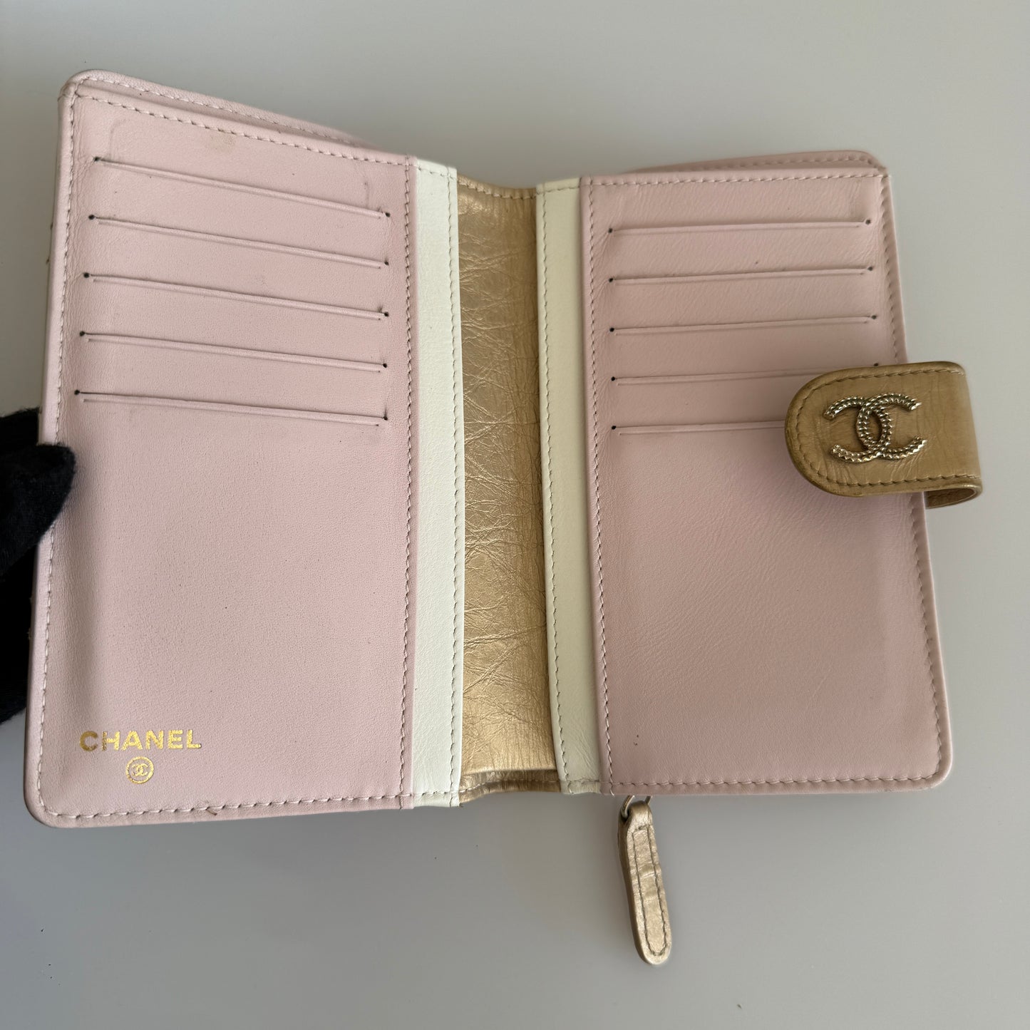 Chanel gold quilted lambskin leather bifold wallet authentic with COA