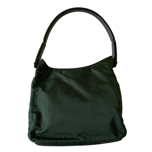Prada green nylon triangle logo shoulder bag authentic with COA 11.2x9.2x4.5