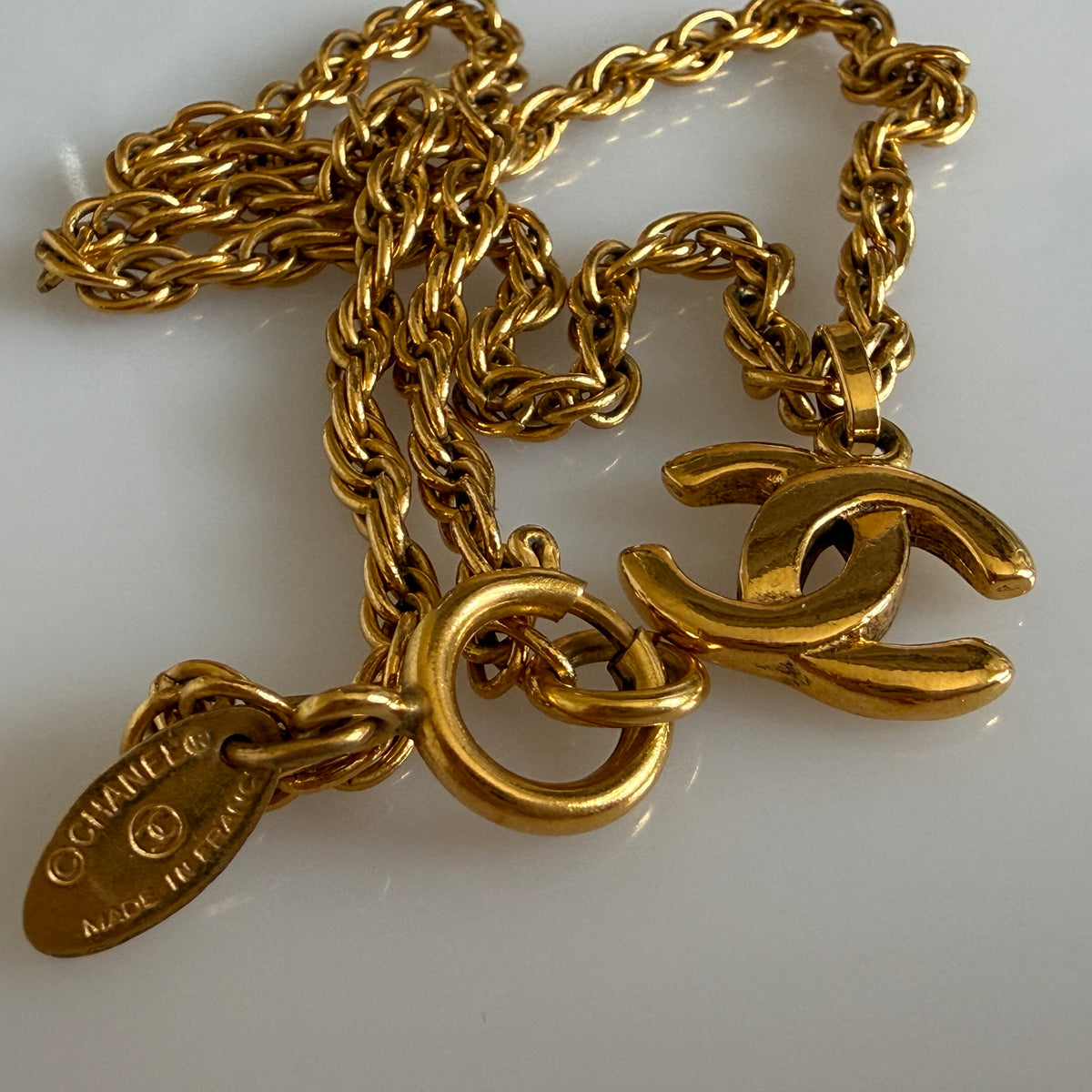Chanel Coco mark CC pendant gold plate necklace authentic with COA