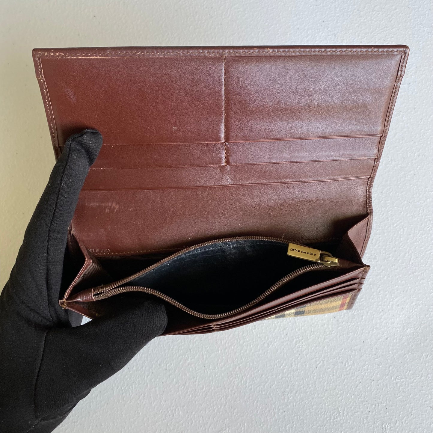 Burberry haymarket check long wallet authentic with coa