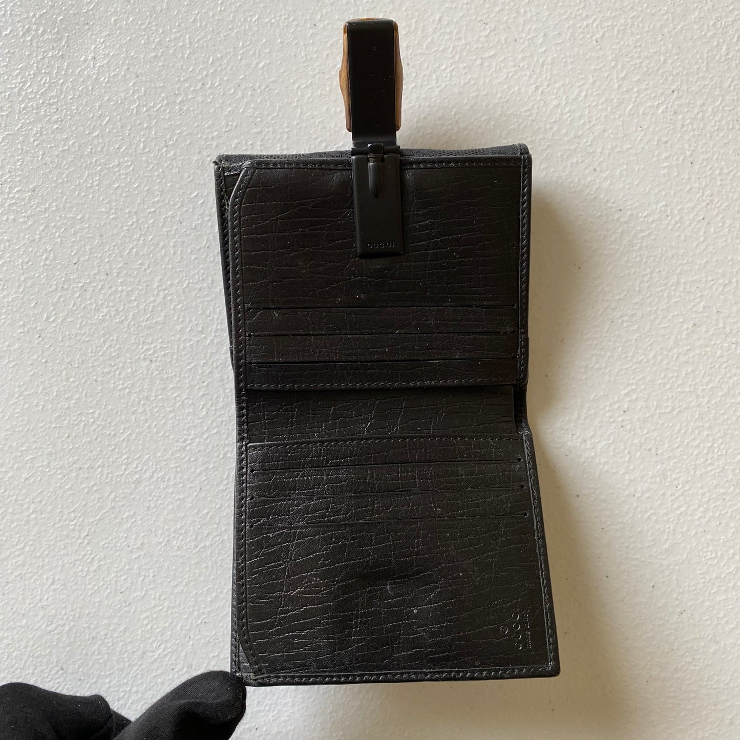 Gucci bamboo monogram black compact wallet Authentic with COA