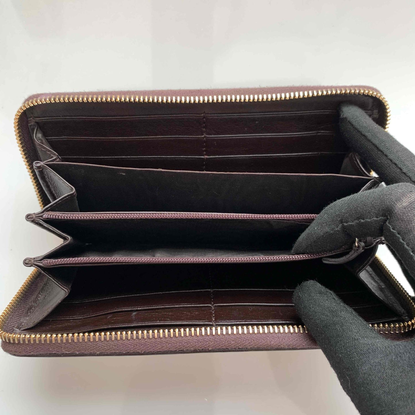Gucci monogram guccissima brown leather long zip around wallet authentic with COA