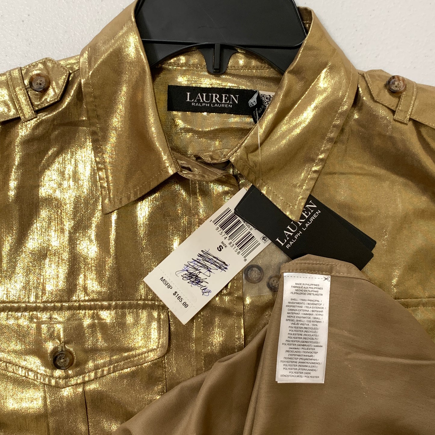 Lauren Ralph Lauren women’s NWT tan/gold long sleeve button up shirt size small