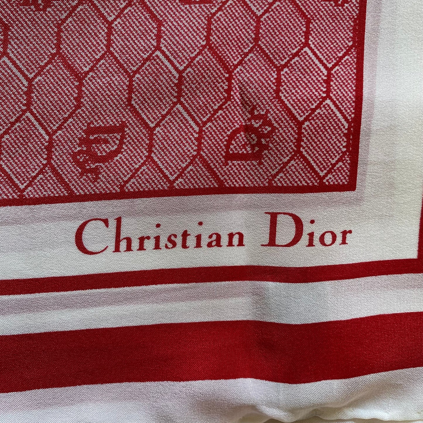 Christian Dior rare vintage honeycomb large silk scarf Authentic with COA 30 inch