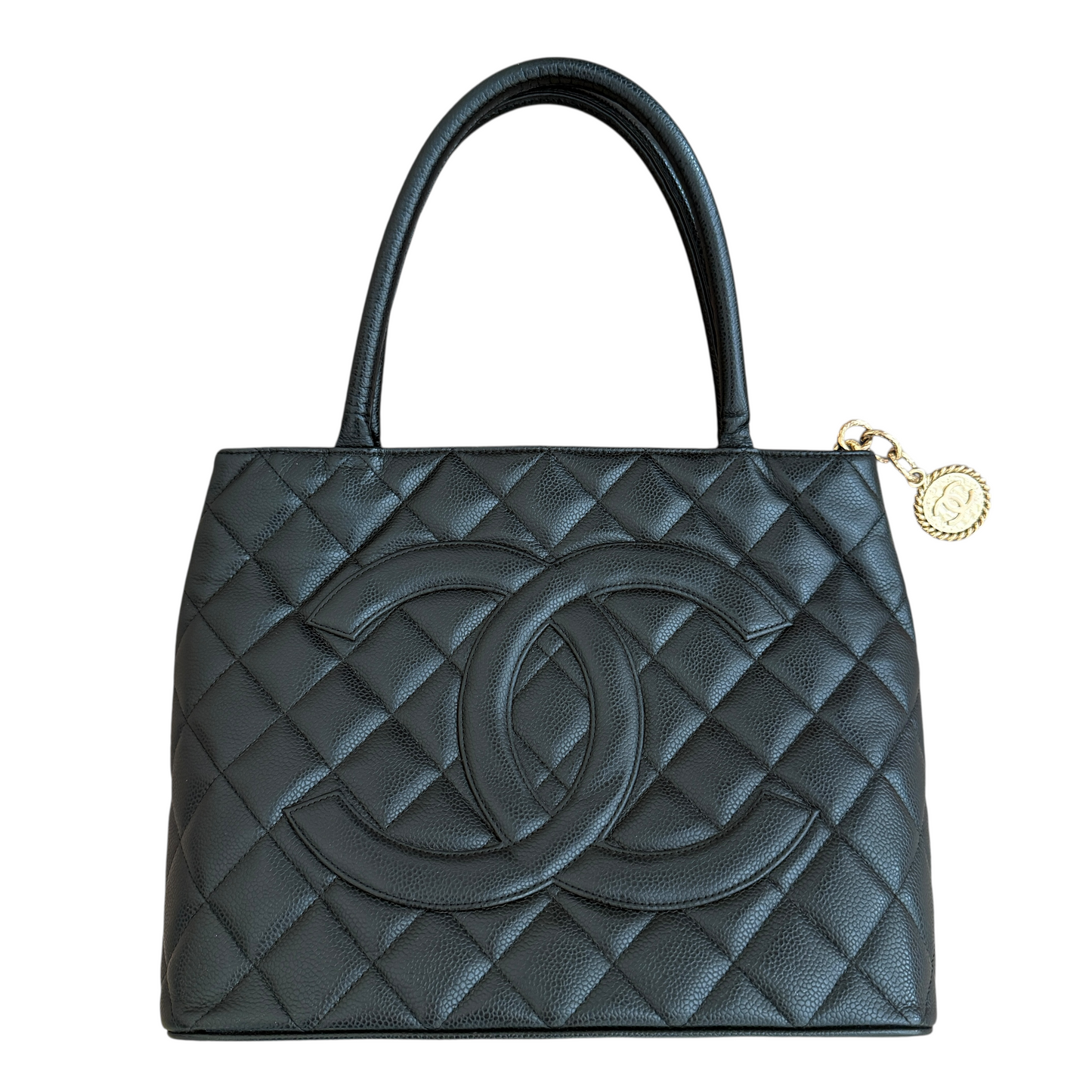 Chanel CC caviar black leather medallion tote bag authentic with COA and dust b