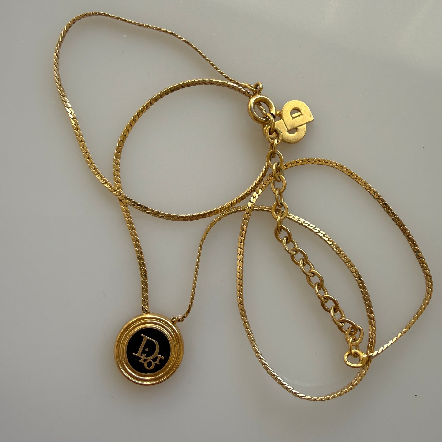 Christian Dior necklace logo pendant gold black authentic with COA 004