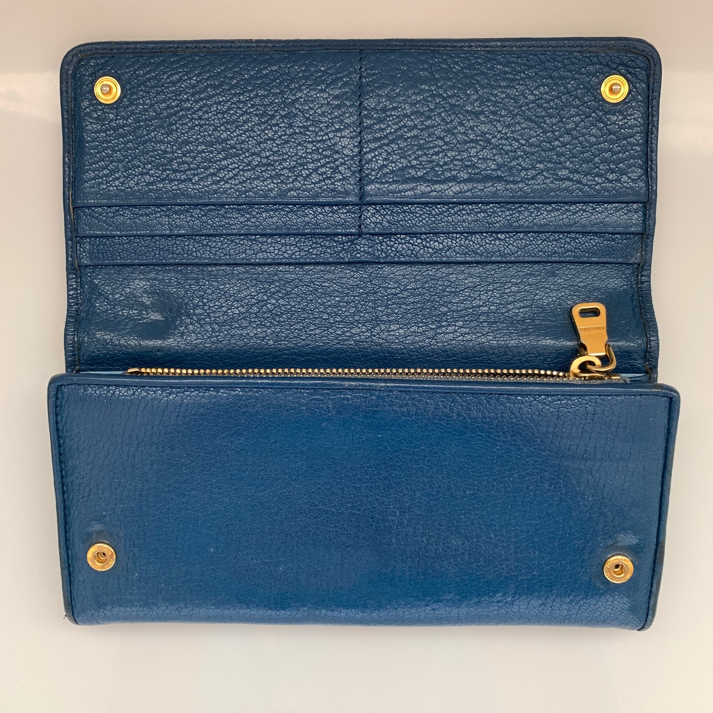 MiuMiu blue leather long wallet Authentic with COA