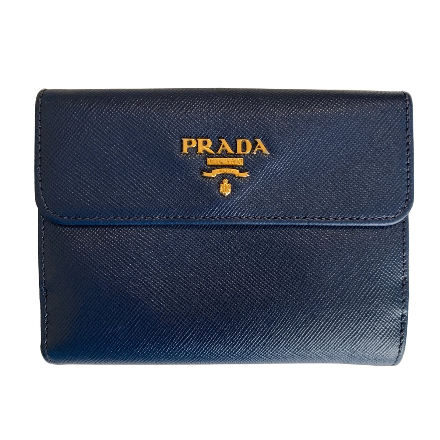 Prada wallet blue saffiano leather compact wallet Authentic with COA