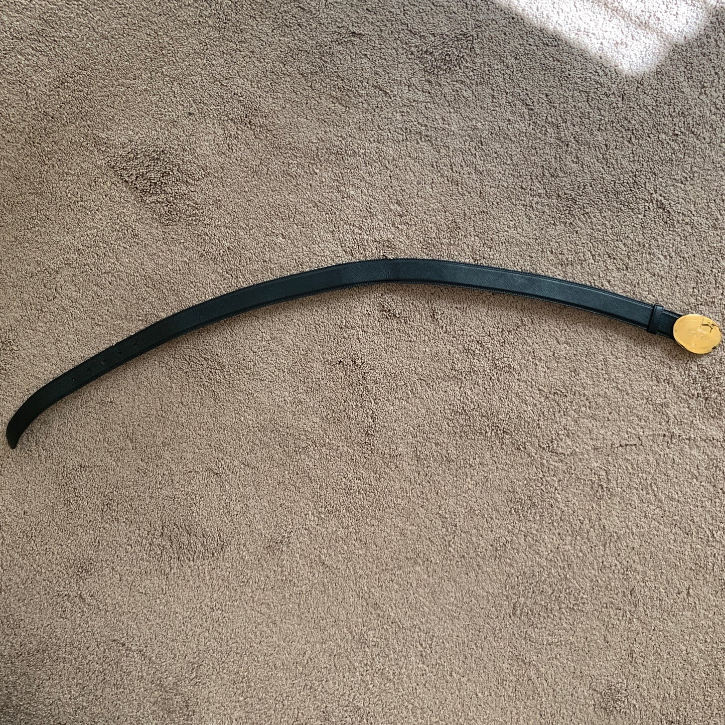 Authentic Prada unisex logo buckle saffiano black leather belt