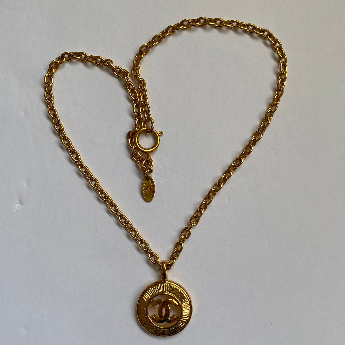 Chanel vintage gold plated CC mark pendant necklace Authentic with COA and box