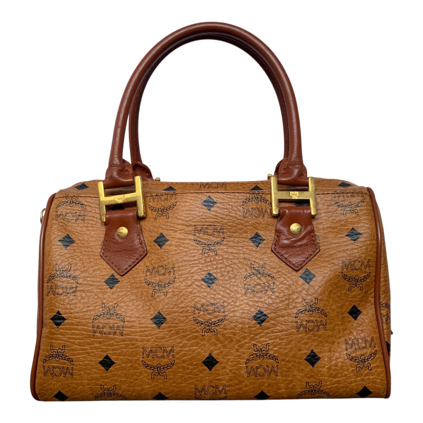 MCM cognac Boston bag Authentic with COA 10.2x7x7