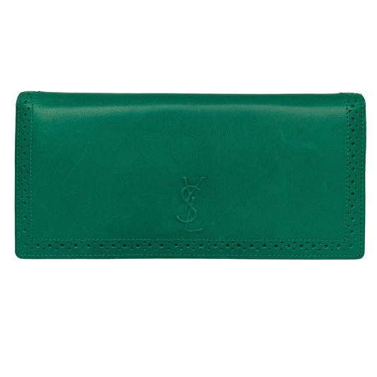 Yves Saint Laurent YSL logo green long wallet Authentic with COA 7.5x3.6