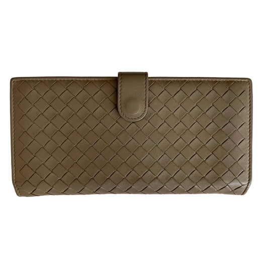 Bottega Veneta intrecciata gray leather long wallet authentic with COA box