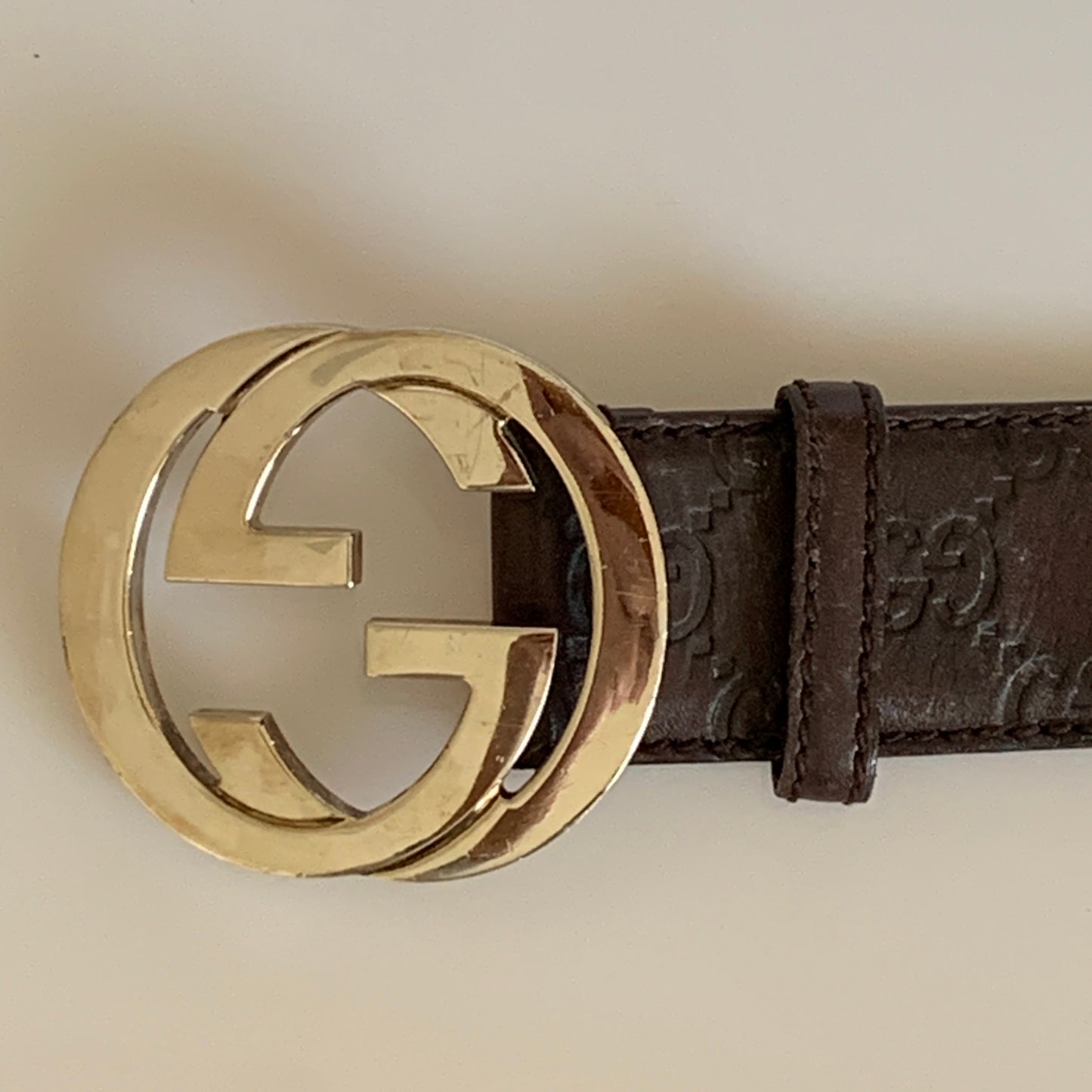 Gucci brown monogram signature Leather Belt authentic with COA size 85 cm 34 inch