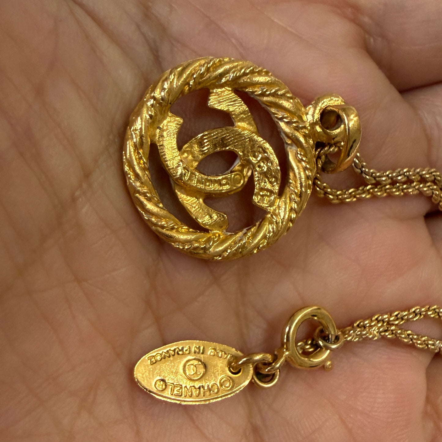 Chanel vintage Coco mark CC pendant necklace authentic with COA gold plated