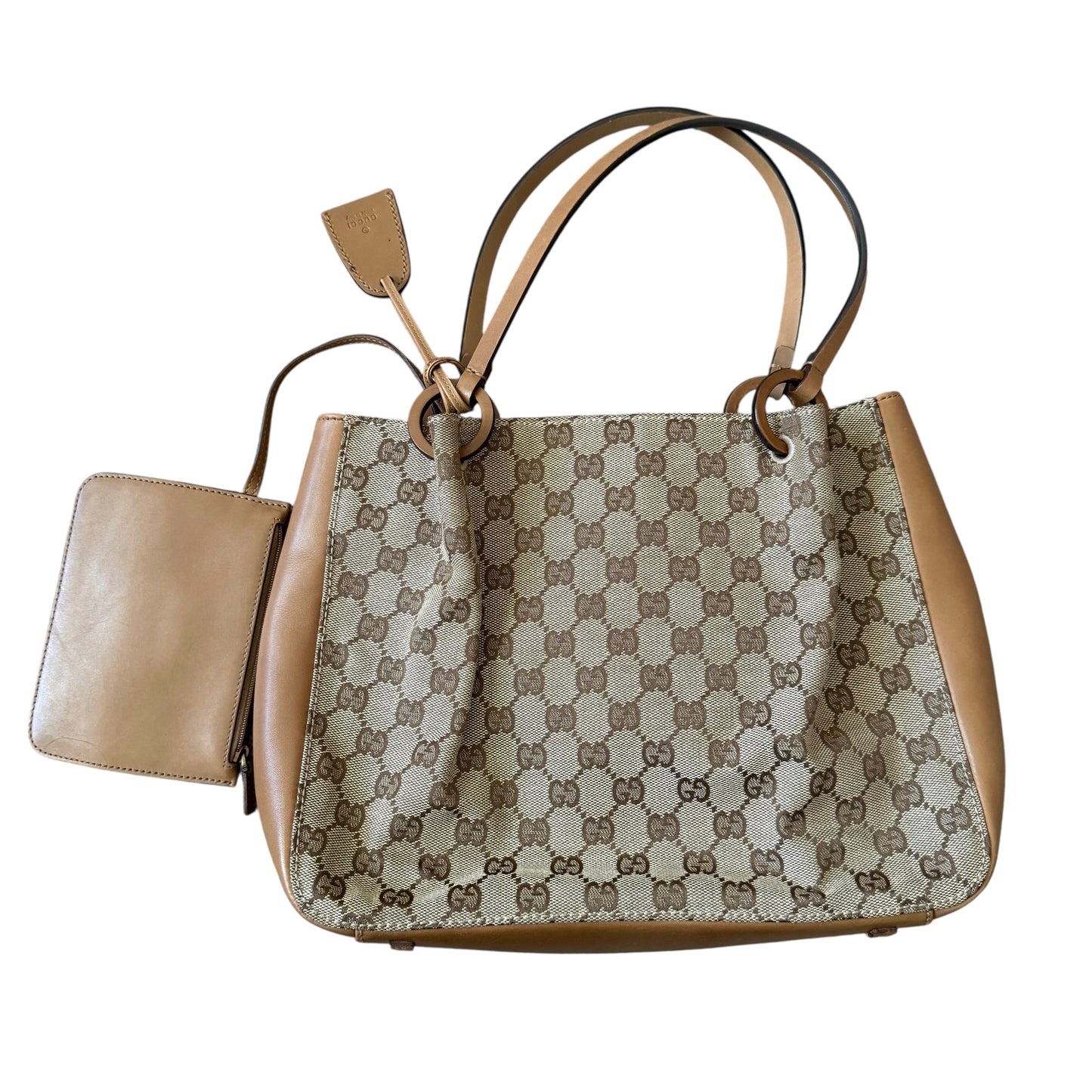 Gucci monogram canvas and brown leather shoulder bag authentic with COA and dust bag