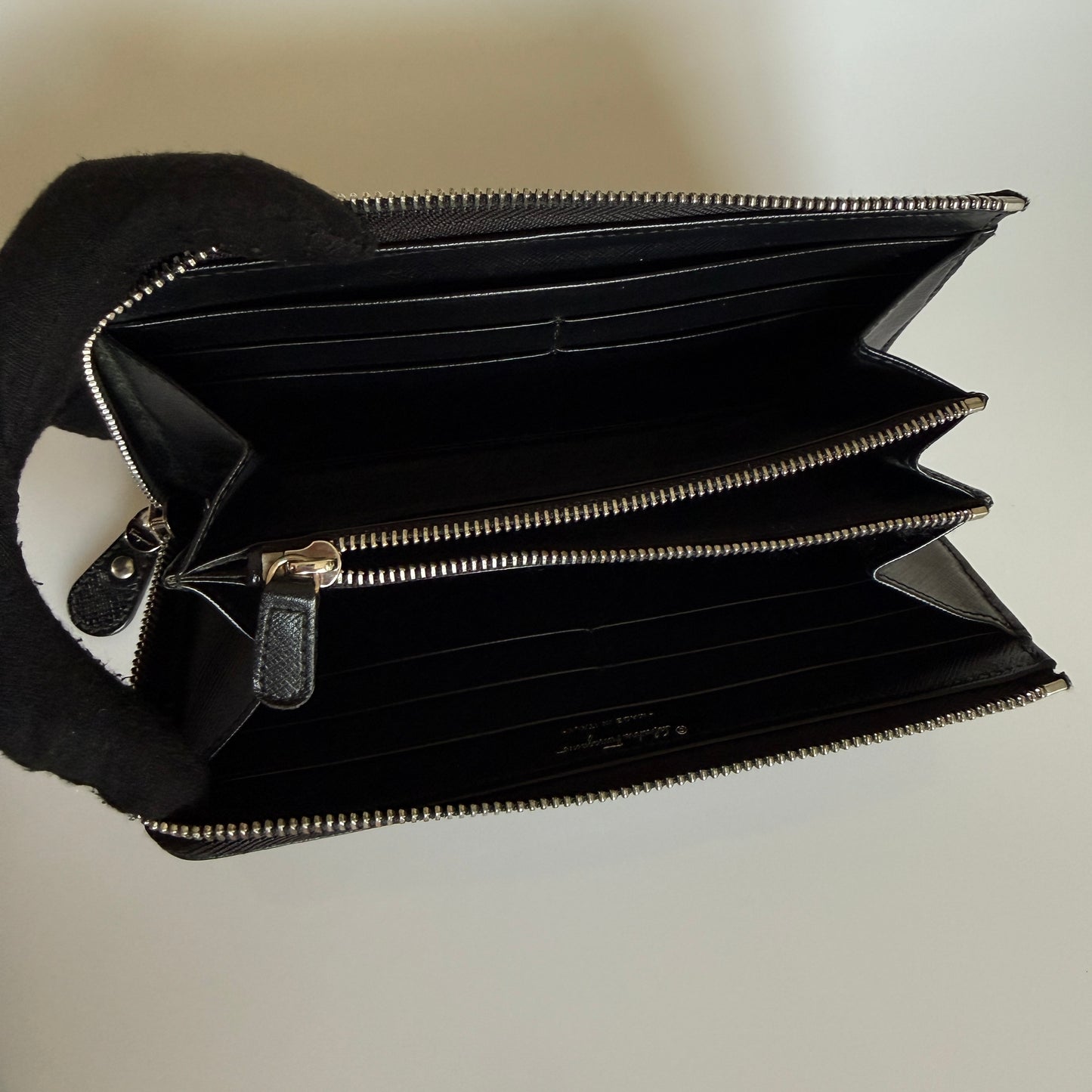 Salvatore Ferragamo Gancini black leather long zip around wallet authentic with COA