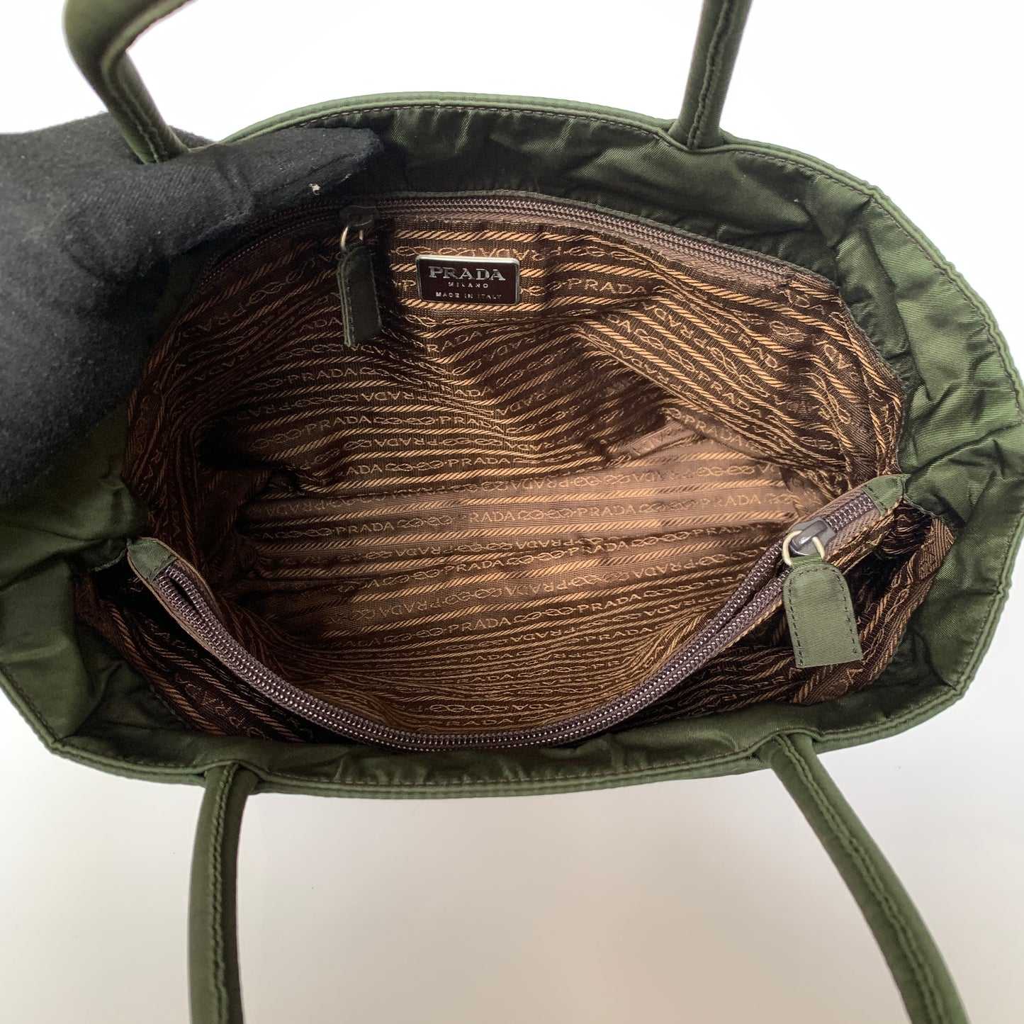 PRADA green triangle logo nylon shoulder bag Authentic with COA