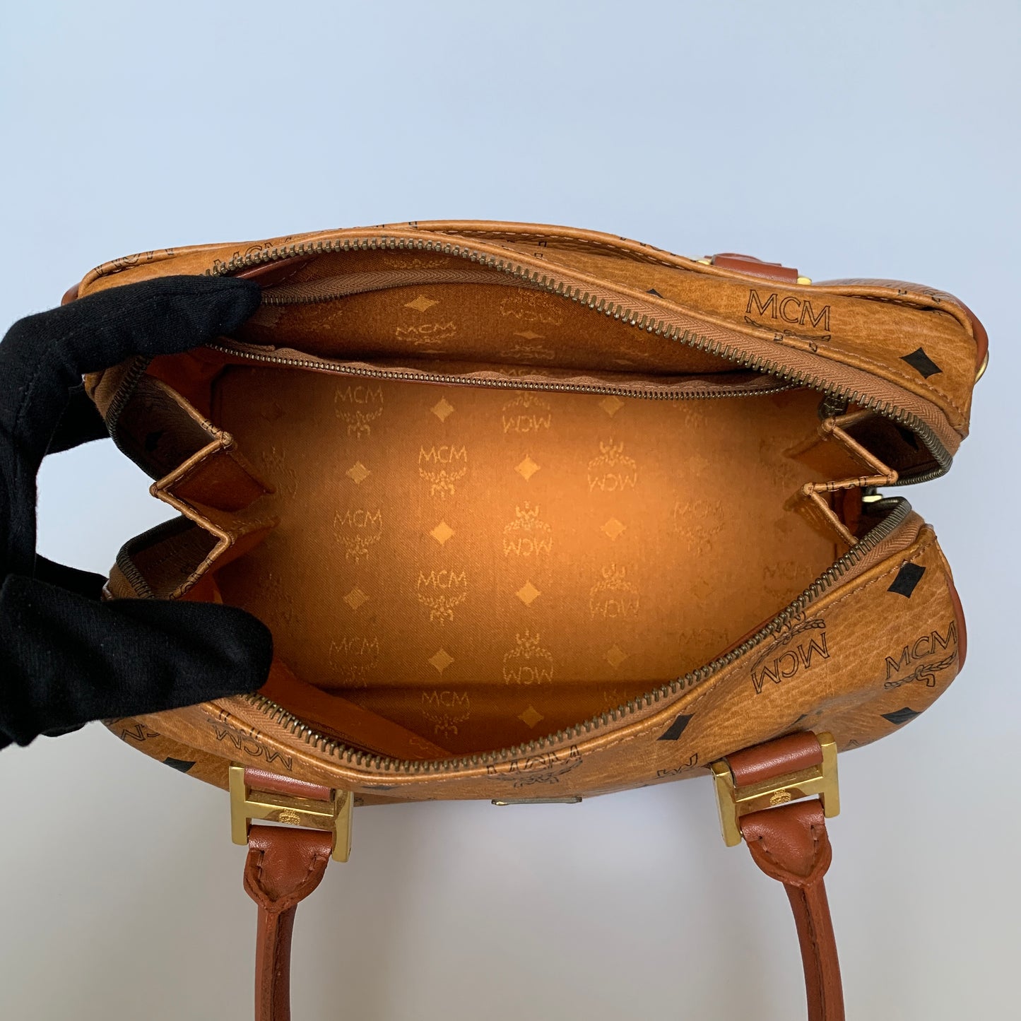 MCM cognac Boston bag Authentic with COA 10.2x7x7