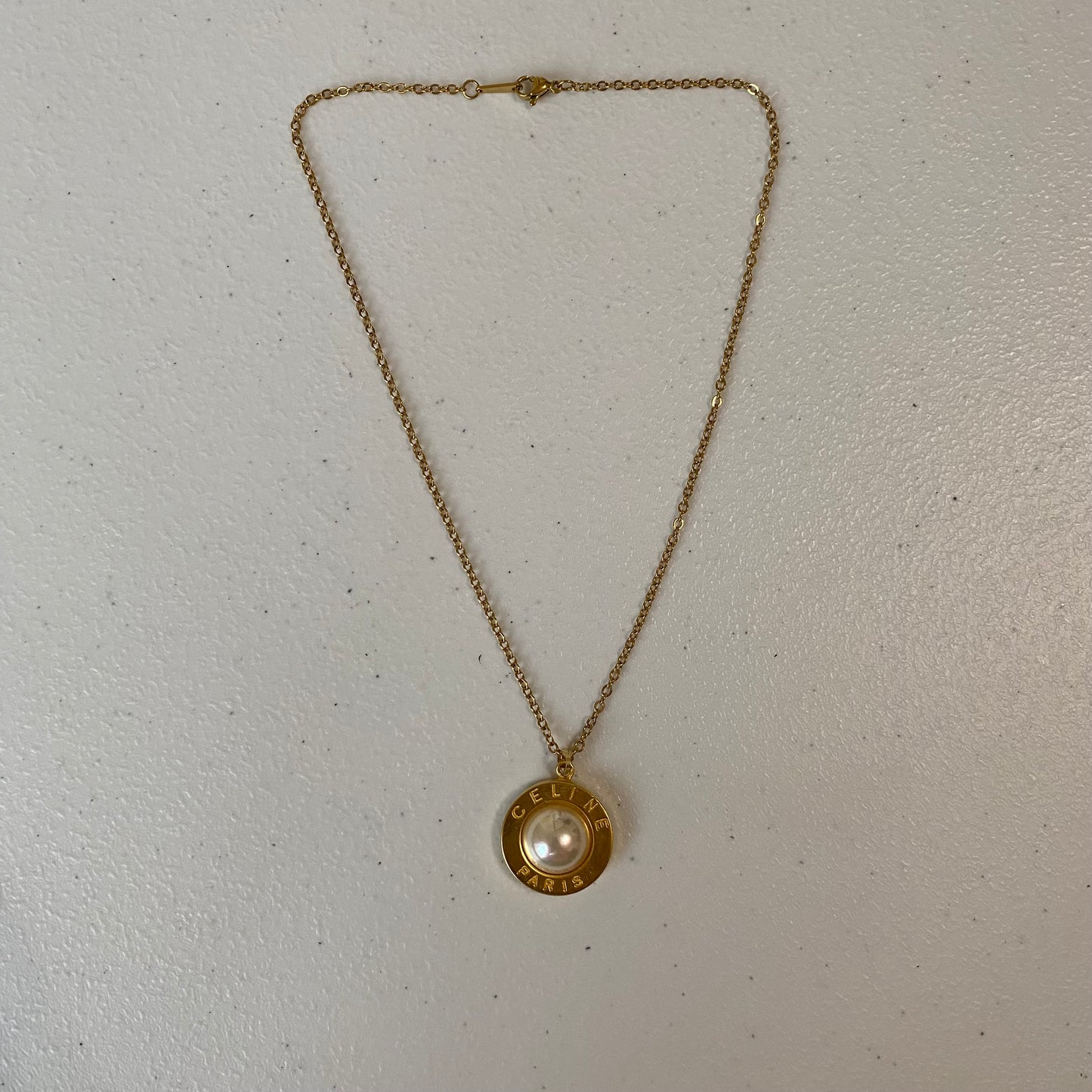 Celine gold plated pendant necklace 15 inch authentic with coa