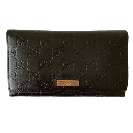Gucci Black leather monogram long wallet long authentic with COA