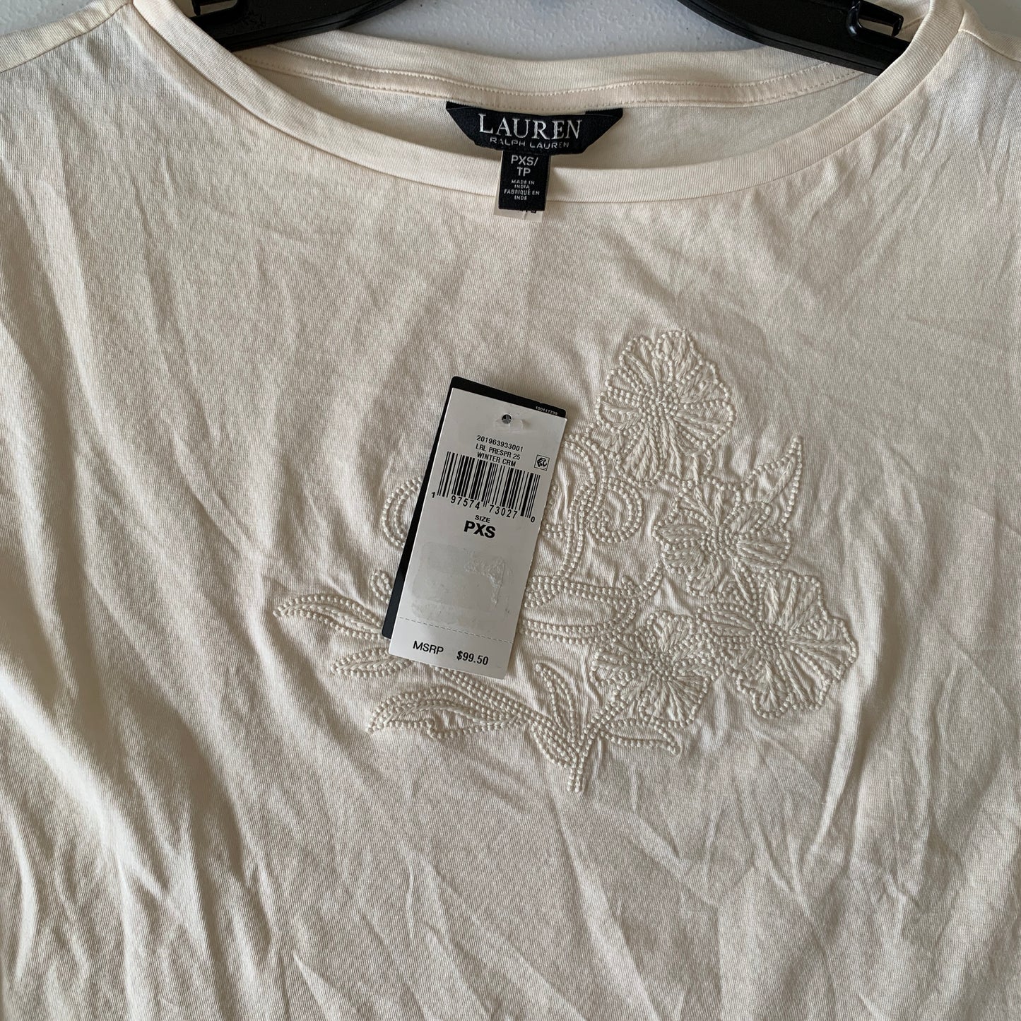 Lauren Ralph Lauren Women’s NWT cream logo cotton t shirt size XS petite