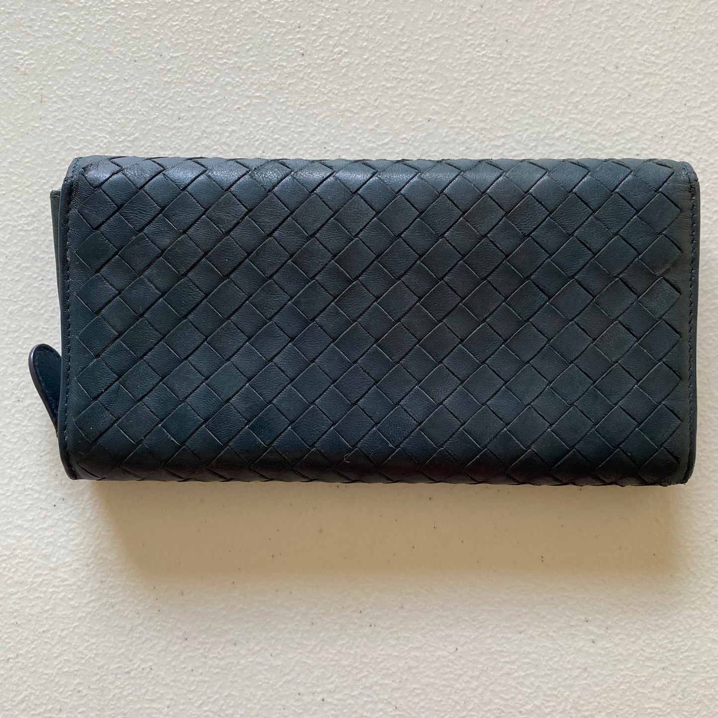 Bottega Veneta intrecciata blue leather long wallet Authentic with coa