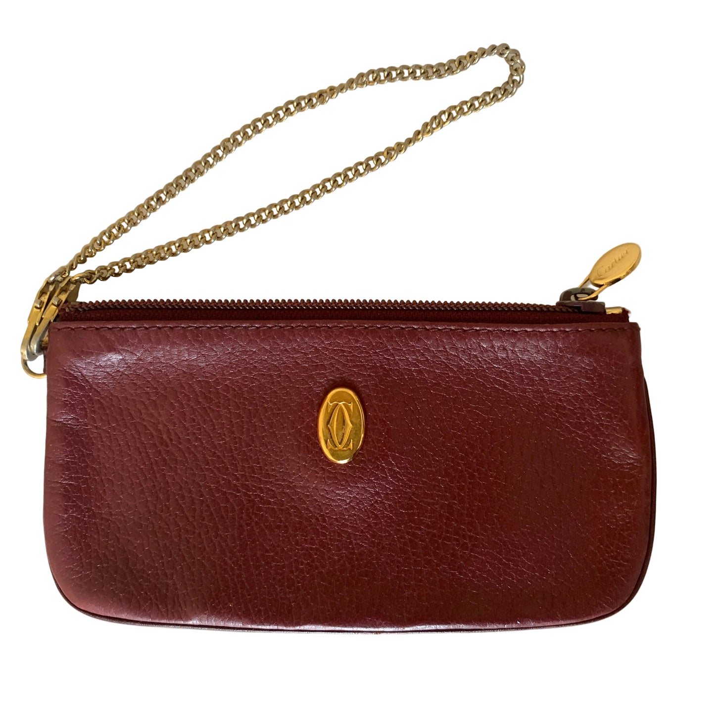 Cartier burgundy leather wristlet clutch bag Authentic with COA