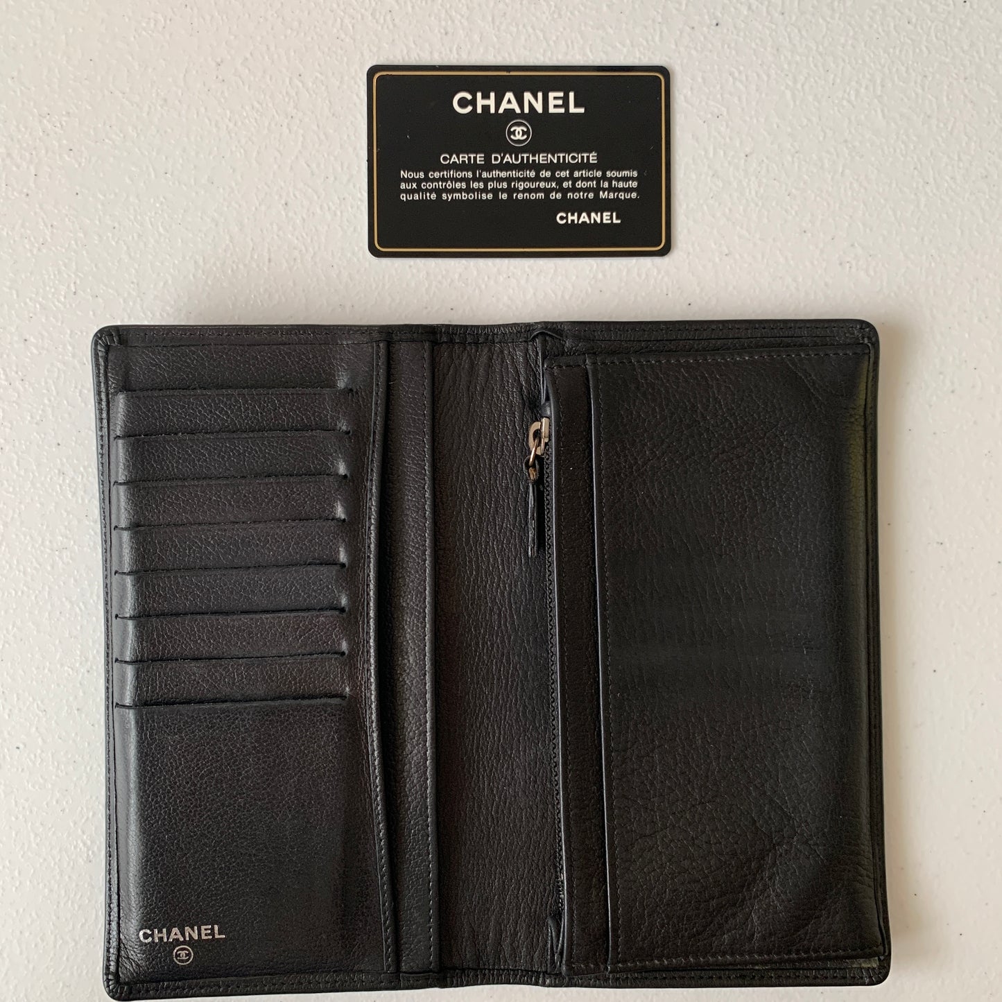 Chanel camellia CC logo Black Leather bifold Wallet authentic with COA dust bag