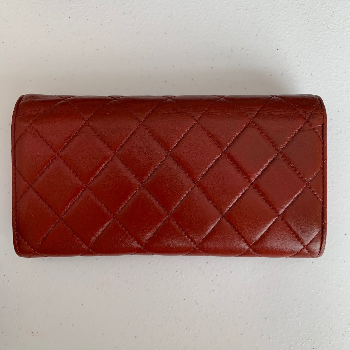 Chanel dark red cc mark flap quilted leather long Wallet Authentic with COA and box